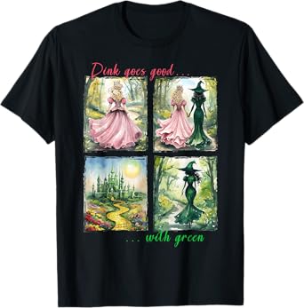 Pink Witch Goes Good With Green Halloween Witch Women Girls T-Shirt