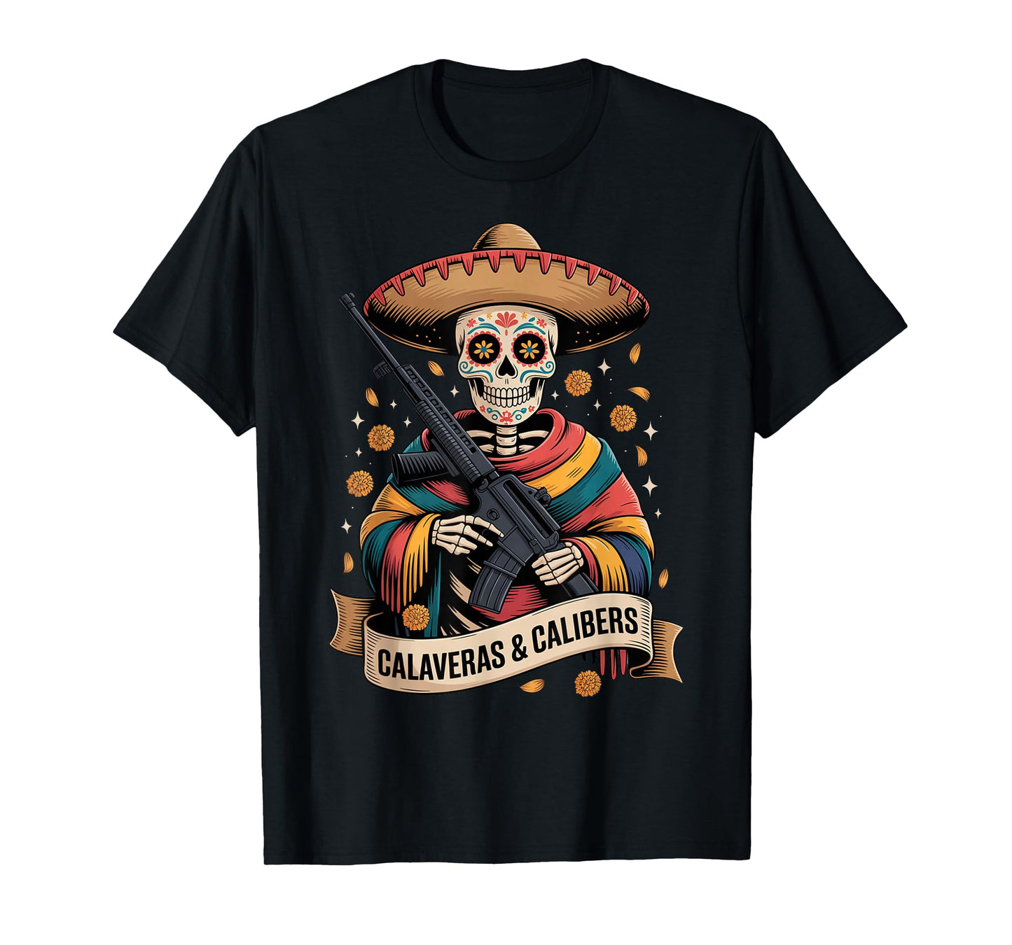 Retro Vintage Pro Gun - Funny Mexican Dia de Los Muertos T-Shirt