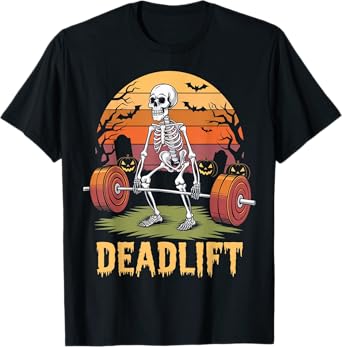 Halloween Deadlift Skeleton Gym Workout Weight Lifting T-Shirt