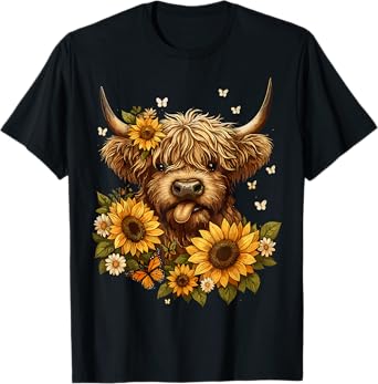 Highland Cow with Sunflower T-Shirt