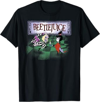 Beetlejuice Intro Checkerboard Beetlejuice and Lydia Cartoon T-Shirt