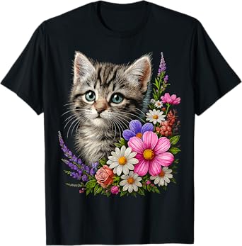 Cat Flower Cute Floral Kitten T-Shirt