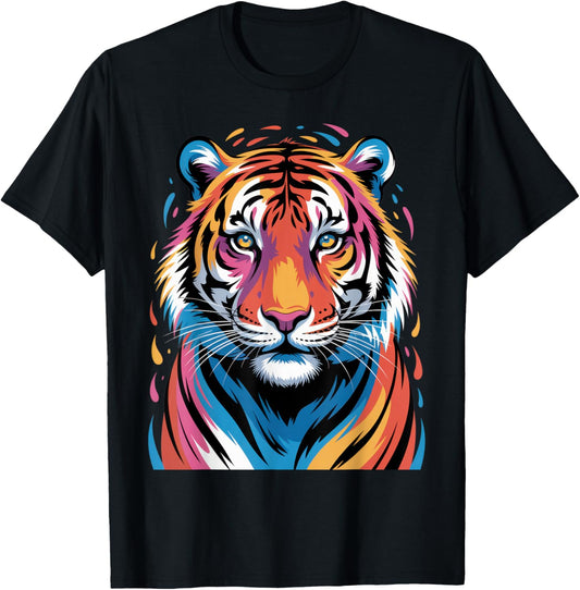 Colorful Tiger Head Vibrant Art Wildlife Art Lovers T-Shirt