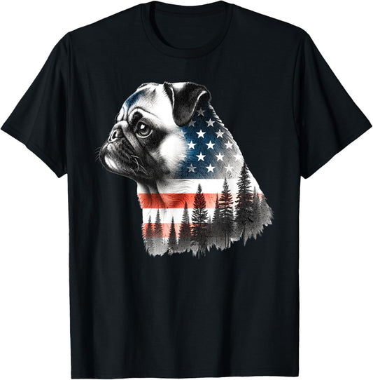 American Flag Patriotic Pug T-Shirt