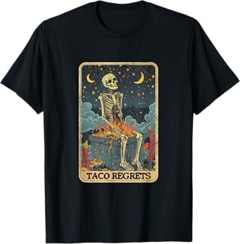 Taco Regrets Cinco de Mayo Retro Mystical Skeleton Pooping T-Shirt