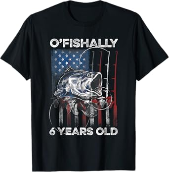 Ofishally 6 Year Old Shirt 6th Birthday Fishing US Flag T-Shirt
