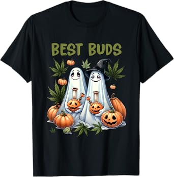 Marijuana Best Buds Ghost 420 Weed Cannabis Funny Halloween T-Shirt
