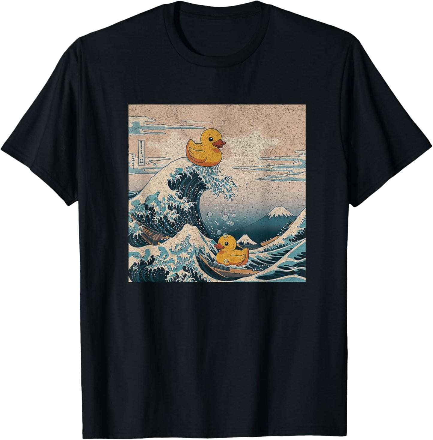 Great Wave with Rubber Ducks Funny Japanese Art Parod T-Shirt