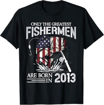 11th Birthday Fishermen USA Flag 11 Year Old Fishing Boy T-Shirt