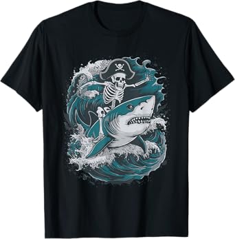 Skeleton Riding Shark T-Shirt