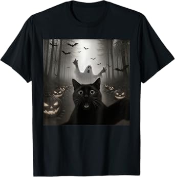 Funny Cat Selfie With Ghost Spooky Halloween Costume Men Kid T-Shirt