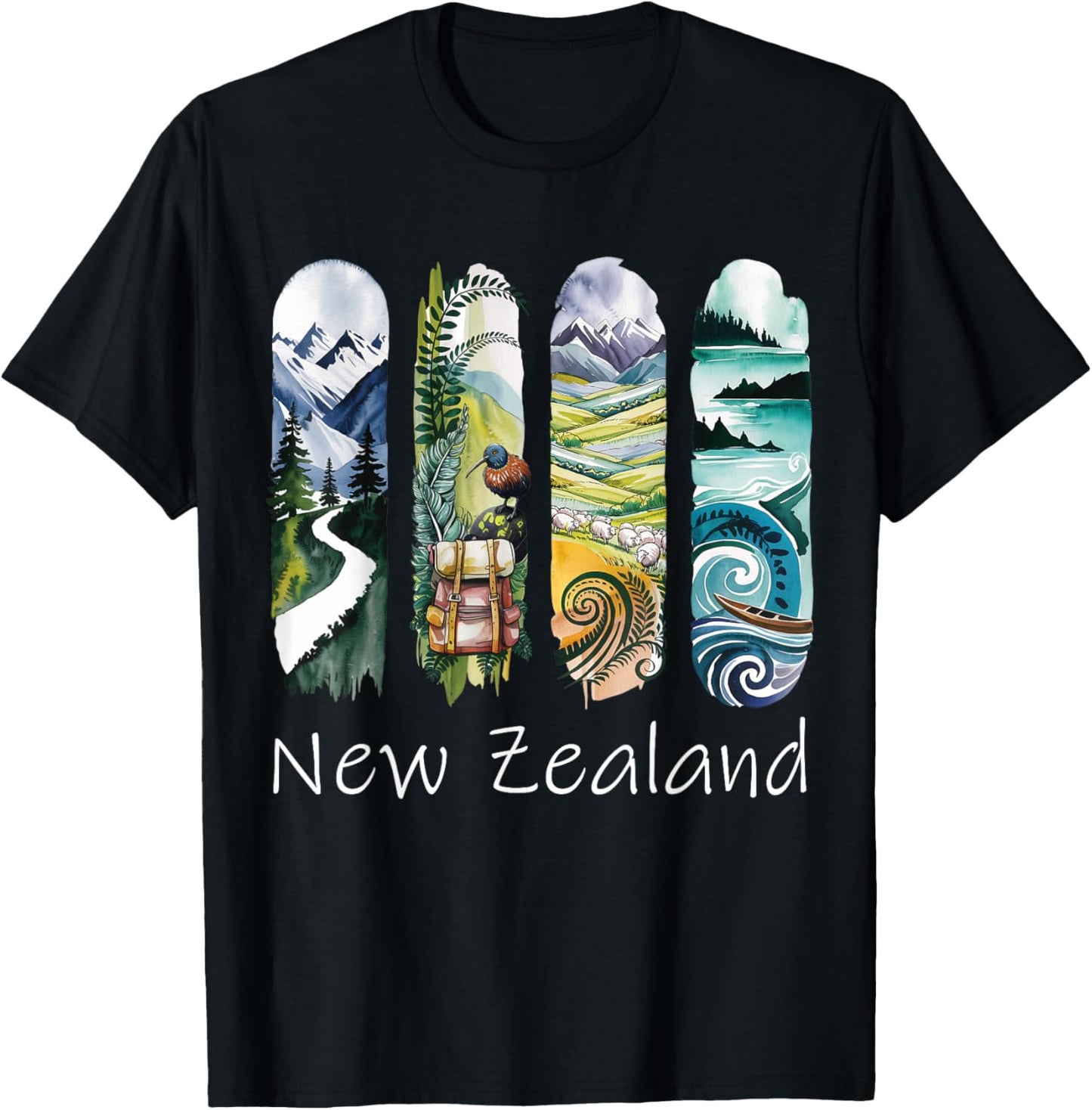 New Zealand Brushstroke Kiwi Vacation Souvenir New Zealand T-Shirt