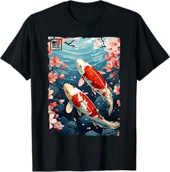 Koi Carp Fish Cherry Blossom Japanese Sakura Nishikigoi Fish T-Shirt