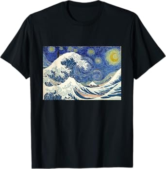 Great Wave off Kanagawa with Starry Nights van Gogh T-Shirt