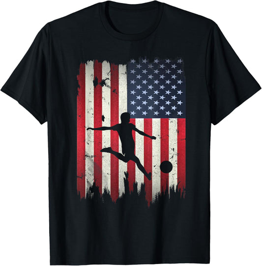 Soccer USA American Flag 4th of July Patriotic Sports T-Shirt