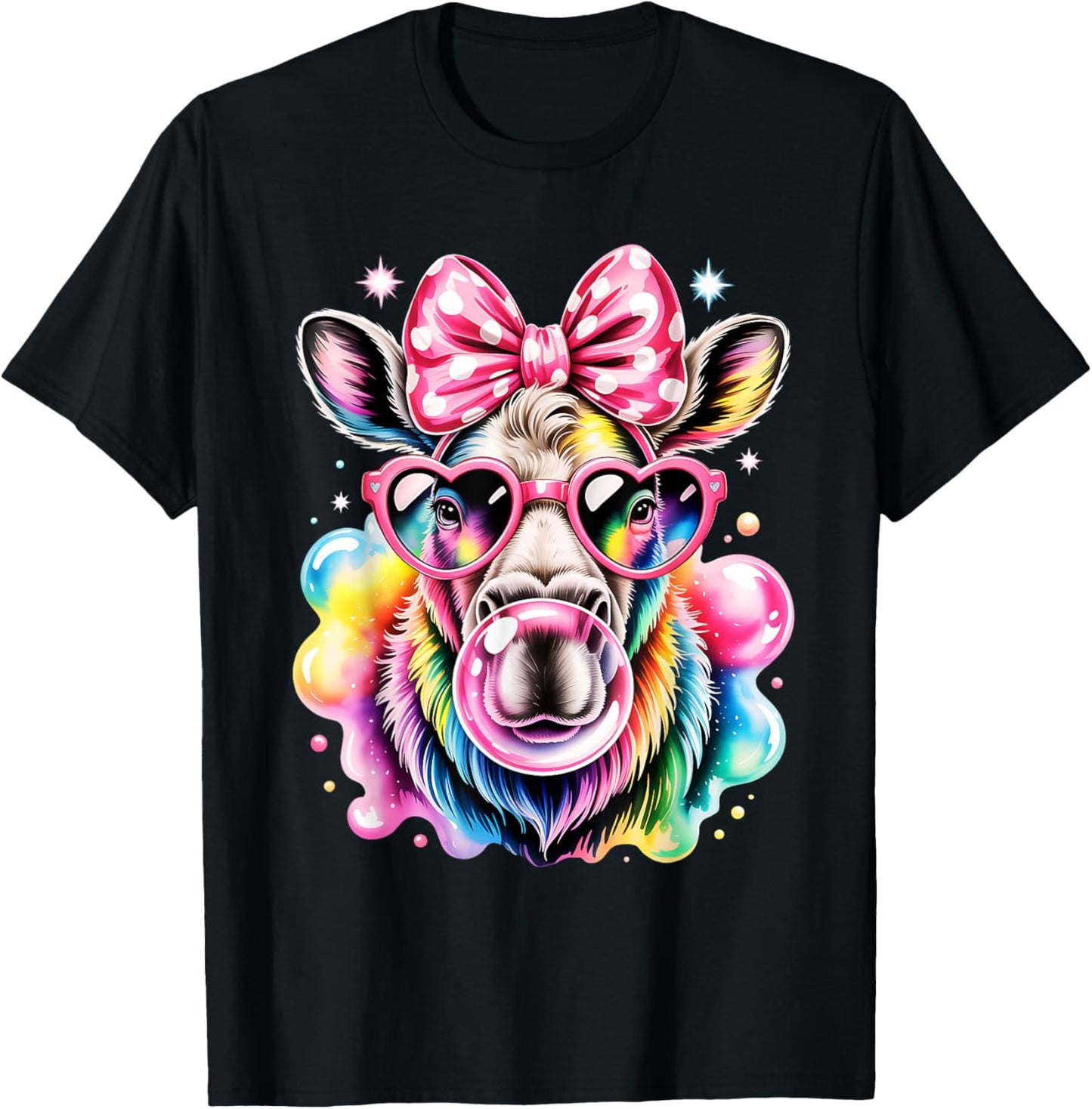 Cool Rainbow Moose with Sunglasses Bubblegum Cute Girls T-Shirt