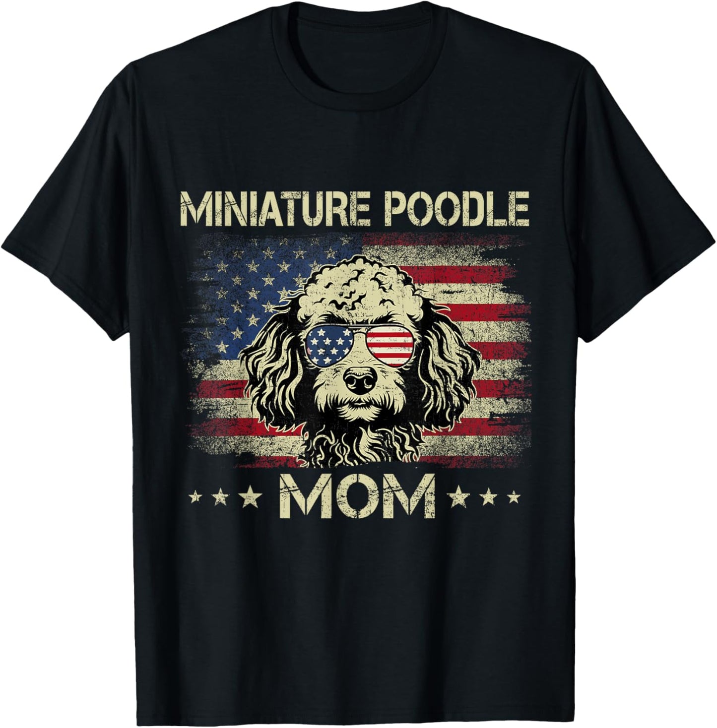 Miniature Poodle Mom Dog Vintage American Flag 4th Of July T-shirt