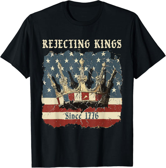 Rejecting Kings Since 1776 Vintage Usa Flag 4th Of July T-shirt