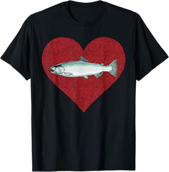 Chinook Salmon Valentines Day Fish Love Fingerprint T-Shirt