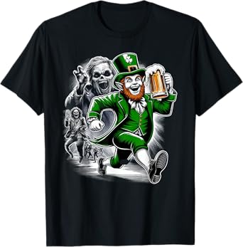 Leprechaun Horror Beer Zombie Running Funny St Patrick's Day T-Shirt
