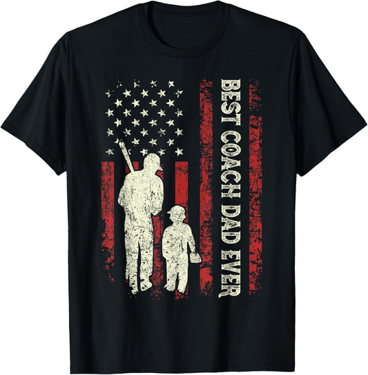 Mens Best Coach Dad Ever Flag Baseball Dad Men Gifts Father's Day T-Shirt