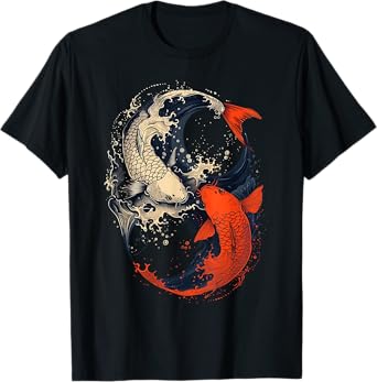 Anime Japanese Koi Fish Yin Yang Art T-Shirt, Small, Black