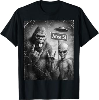 UFO & Rock On Area 51, Bigfoot and Alien Vintage Sasquatch T-Shirt
