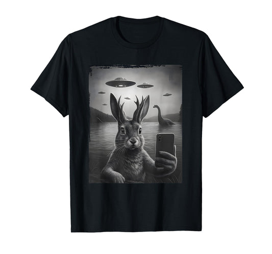 Cryptid Jackalope Selfie Adventure UFO T-Shirt
