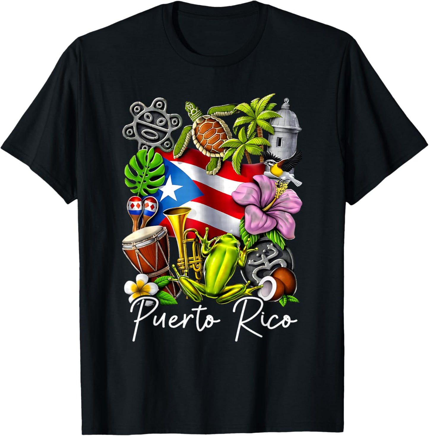 Puerto Rico Flag Floral Frog Boricua Women Hispanic Heritage T-Shirt
