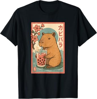 Anime Capybara Graphic Tees Kawaii Japanese Vintage Capibara T-Shirt