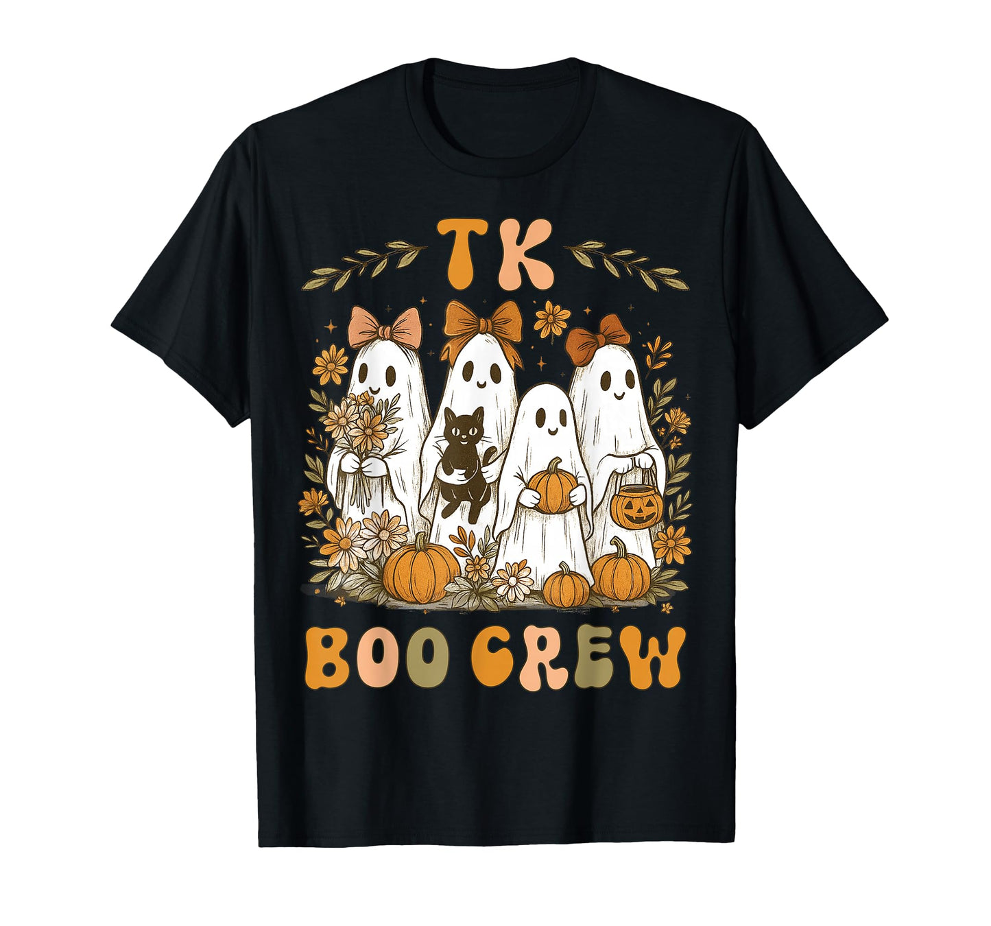 TK Boo Crew Preppy Halloween Floral Ghost TK Teacher Team TK T-Shirt