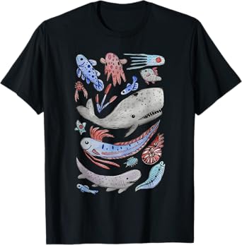 Deep Sea Ocean Creatures Oarfish Whale Shark Watercolor T-Shirt