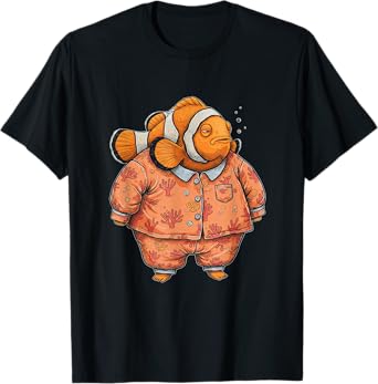 Funny Sleepy Clownfish Pajama Fishing T-Shirt