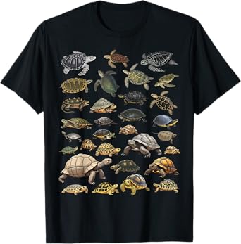 Types of Turtles Sea, Freshwater & Tortoises Species Char T-Shirt
