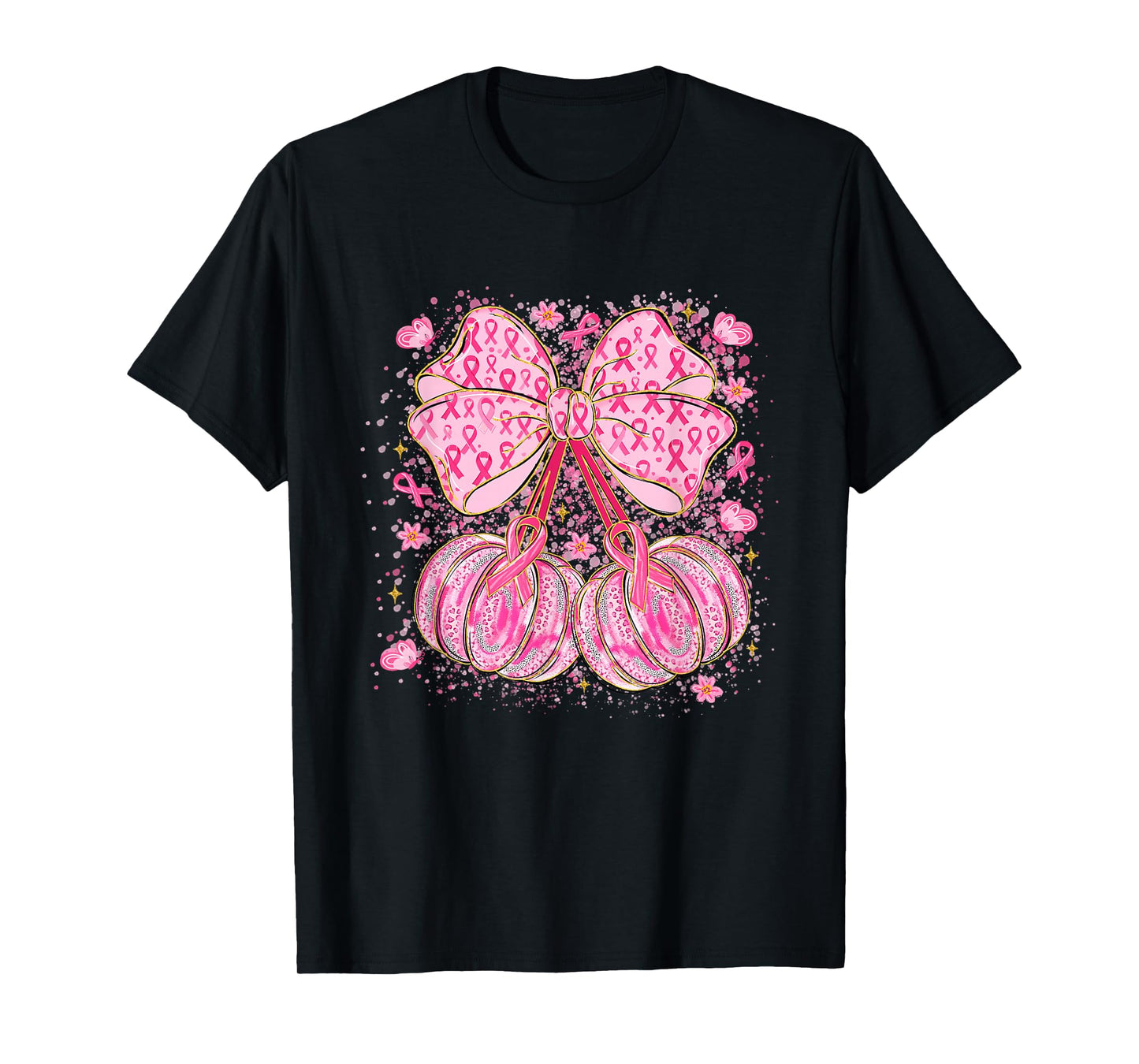 Coquette Bow Pumpkin Pink Ribbon Breast Cancer Awareness T-Shirt