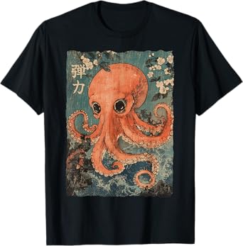 Octopus and Cherry Blossom tree Japanese Woodblock art T-Shirt