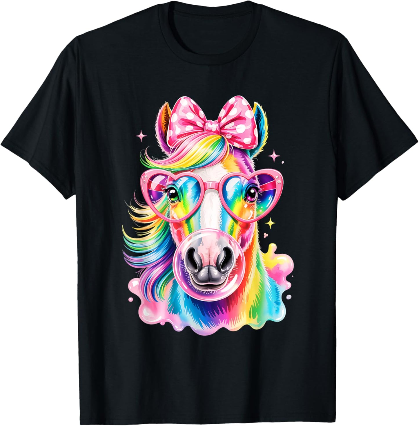 Cool Rainbow Horse with Sunglasses Bubblegum Cute Girls T-Shirt