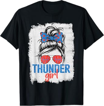 Vintage Thunder Girl Messy Bun Retro Sports Fan Team Spirit T-Shirt