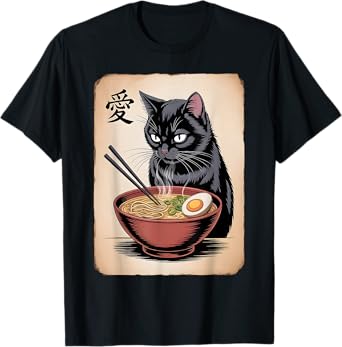 Funny Cat Ramen Japanese Kawaii Anime Black Cat Gifts Kids T-Shirt