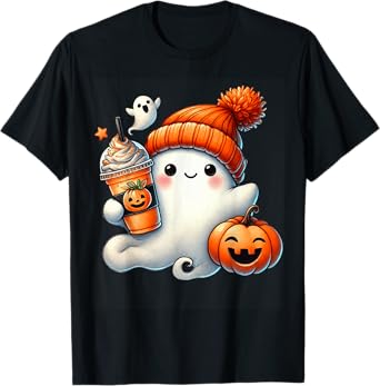 Ghost Pumpkin Spice Drink Halloween Fall Kids Girls Women T-Shirt