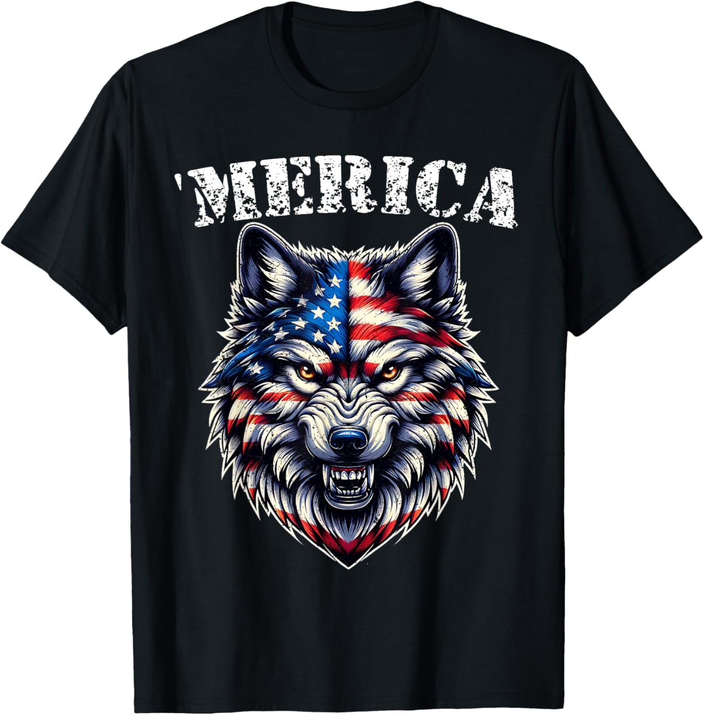 Patriotic Wolf Usa Flag 'merica 4th Of July T-shirt