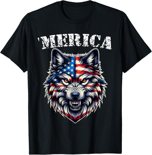 Patriotic Wolf Usa Flag 'merica 4th Of July T-shirt