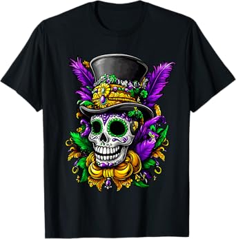 Colorful Sugar Skull With Top Hat Art T-Shirt