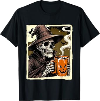 Halloween Skeleton Hot Cocoa Dead Inside Spooky Season Fall T-Shirt
