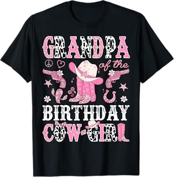 Grandpa Of The Birthday CowGirl Pink Disco Rodeo Western T-Shirt