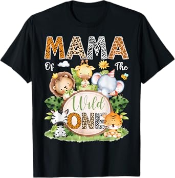 Mama Of The Wild One 1St Birthday Kids Safari Jungle T-Shirt