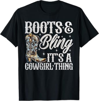 Funny Cowgirl Boots Bling Women Cute Love Country Western T-Shirt