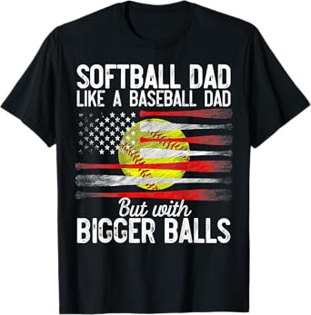 Vintage Softball Dad Like A Baseball Dad US Flag Fathers Day T-Shirt