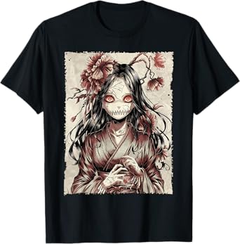 Vintage Horror Anime Girl Manga Japanese Creepy Halloween T-Shirt