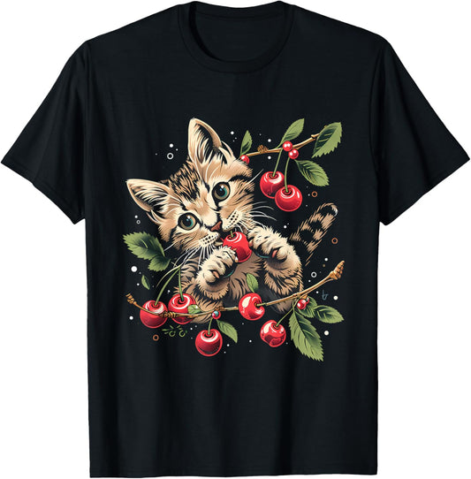 Cherry Cat Nature Cherries Fruits Animal Art Cherry Lover T-Shirt